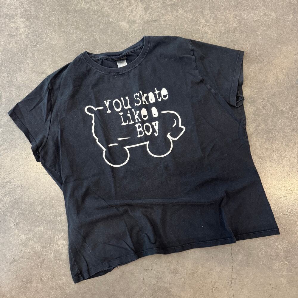 Vintage Y2k You Skate Like A Boy Skateboarding Graphic Funny Tee Black M
